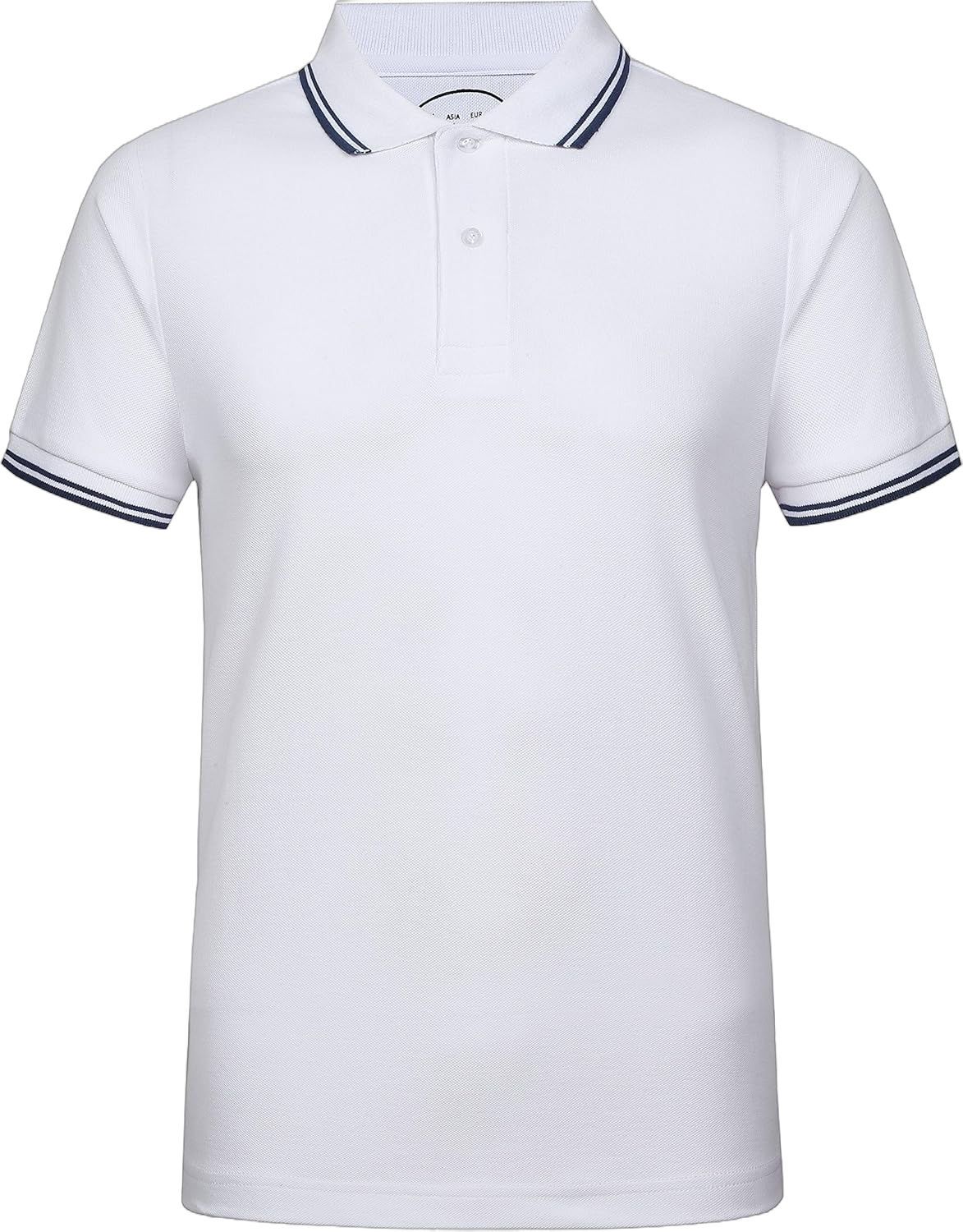 Men's Cotton Casual Polo Shirt Short Sleeve Striped Solid Golf Polo Shirts for Men Classic Pique Relaxed-Fit Small White