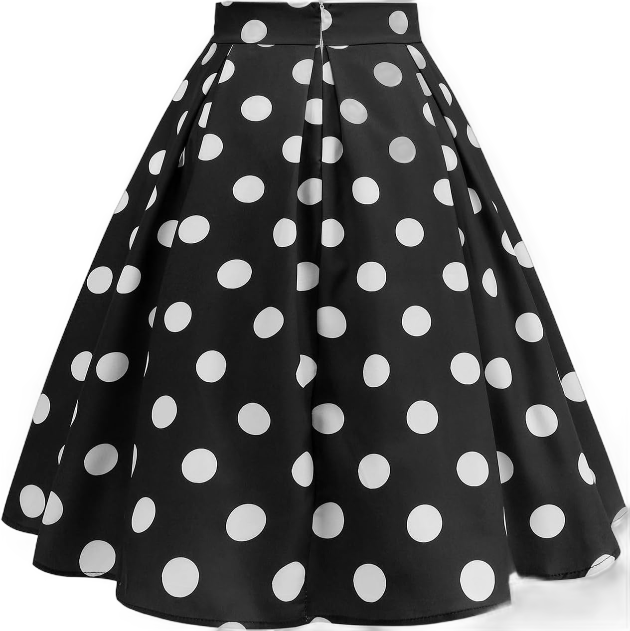 Women's Casual Midi Skater Skirt Polka Dot Print Pleated Flowy Tunic Skirts Cocktail Rockabilly Cute Prom Skirts Large Black