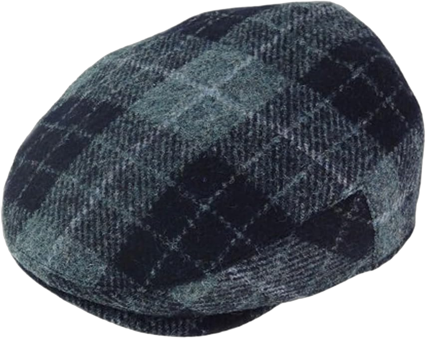 of Scotland Limited 100% Wool Harris Tweed Flat CapAssorted Sizes Mens Head Accessories X-Large Grey and Black Tartan