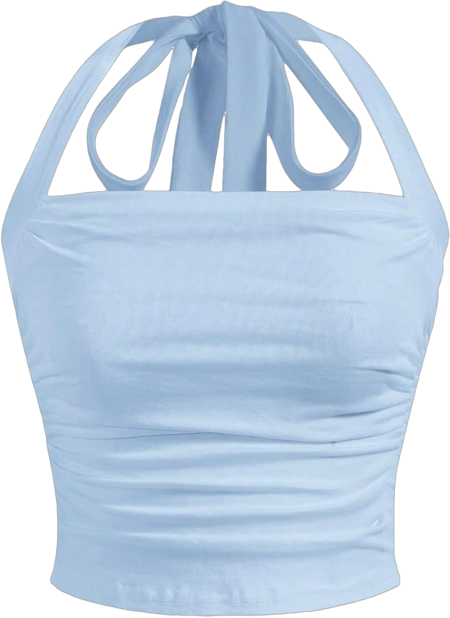 SOLY HUX Women's Ruched Halter Y2K Crop Tops Tie Back Sleeveless Slim Fit Cami Tops Small Light Blue