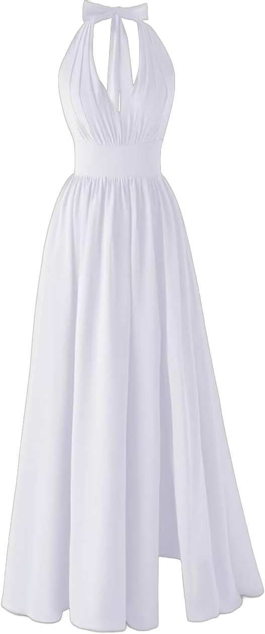 GARDOM V Neck Chiffon Bridesmaid Dresses for Women Long Halter Pleated Formal Evening Gowns with Slit 22 Plus White