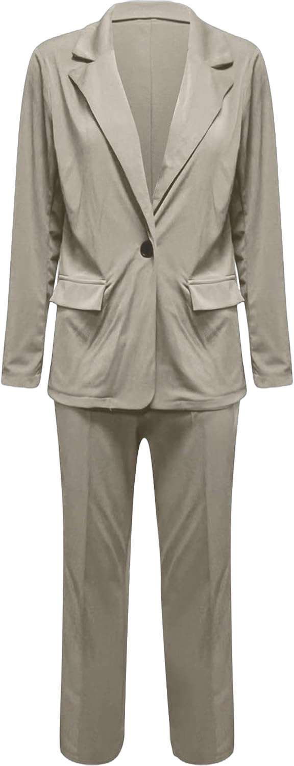 Pants Suits for Women Dressy Plus Size Casual Business Suits Office Work Pantsuit Blazer Sets 2 Piece Outfits Beige XX-Large