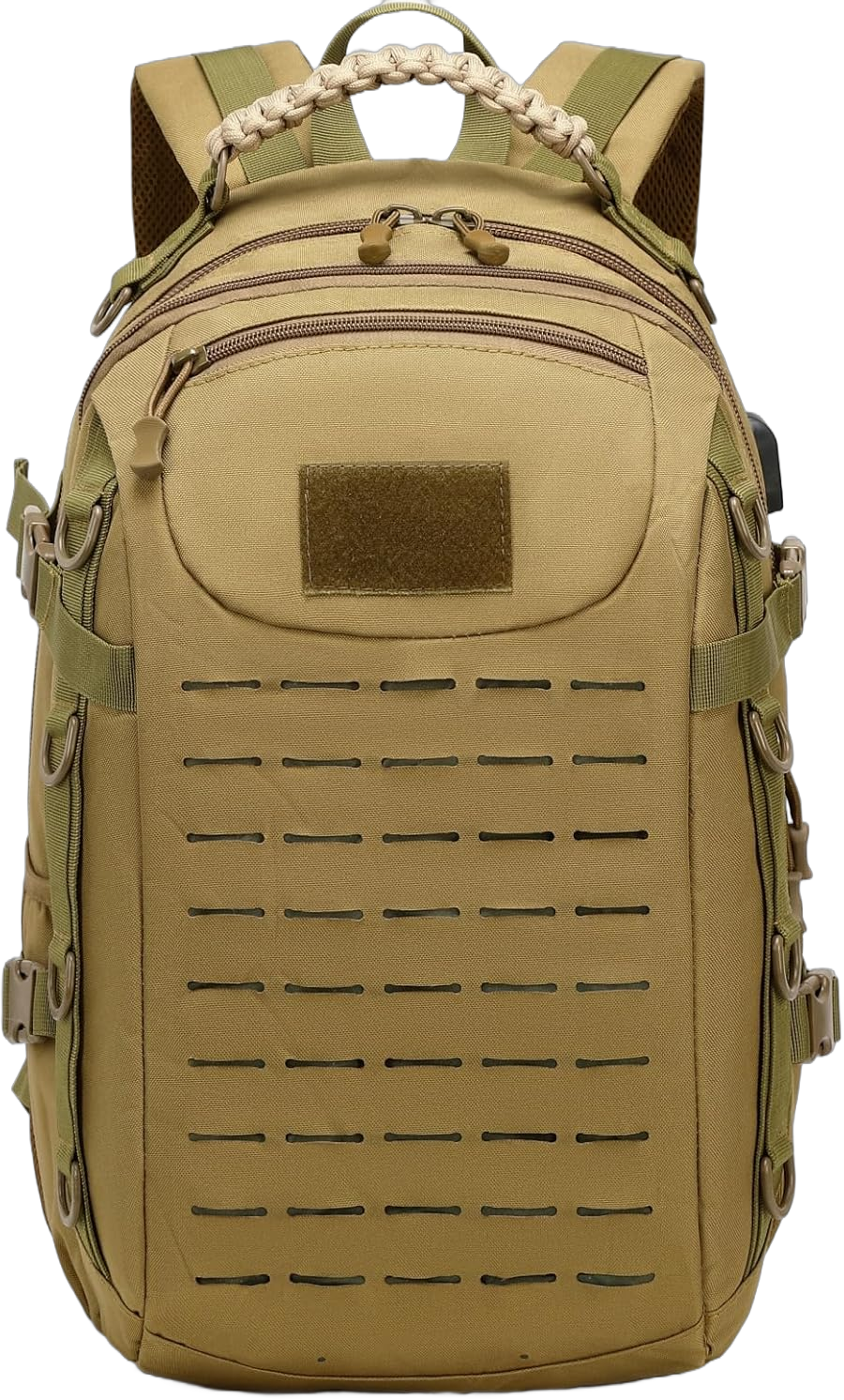 Heavy duty zipper tactical backpack Outdoor Tactical Backpack Nylon canvas backpack，hiking camping travel Backpack， 3-day backpack，water resistant (01#khaki)