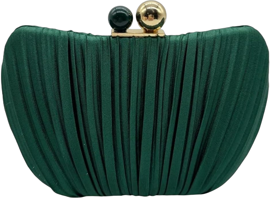 UMREN Women's Formal Satin Pleated Clutch Moon Shape Evening Bag Fashionable Prom Handbag Wedding Purses Green