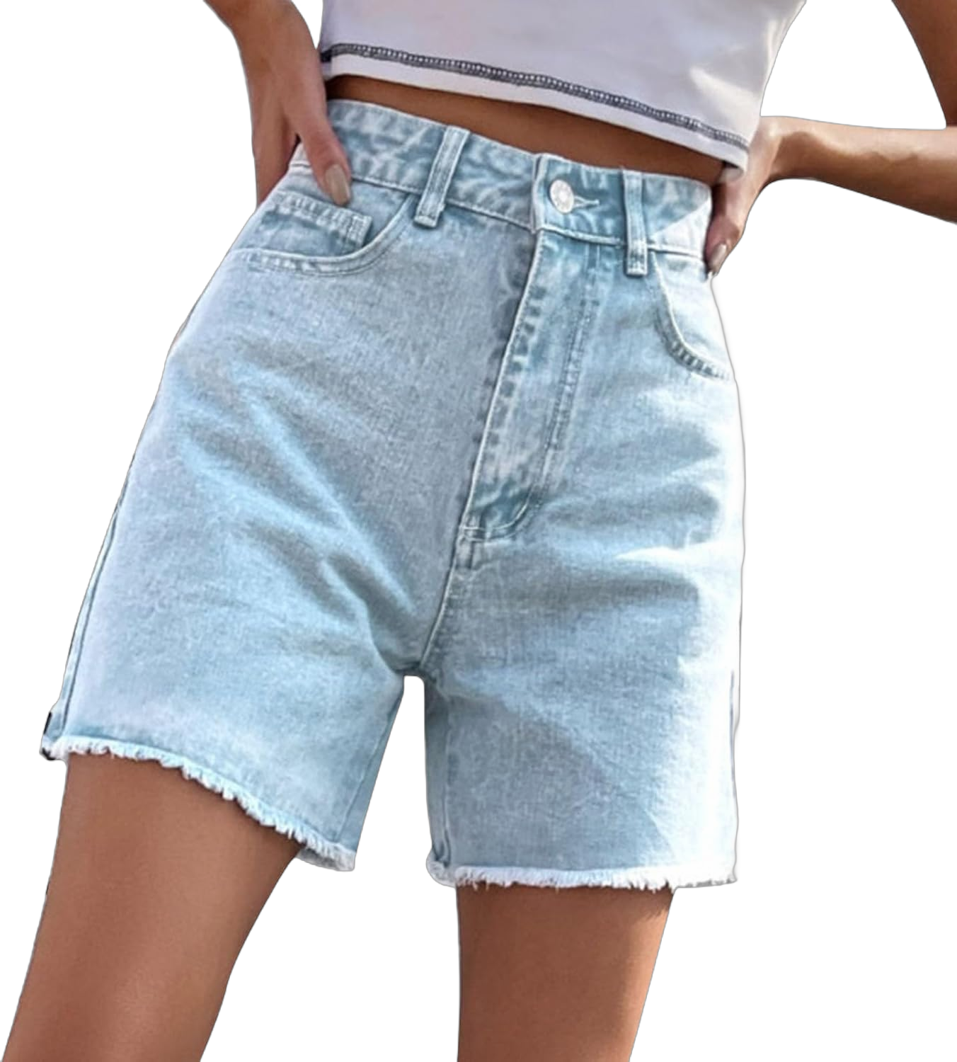 Ronony Pull On Denim Shorts For Women High Waisted Jeans Denim Short Trendy Loose Casual New Denim Loose Slimming Trousers Large Sky Blue