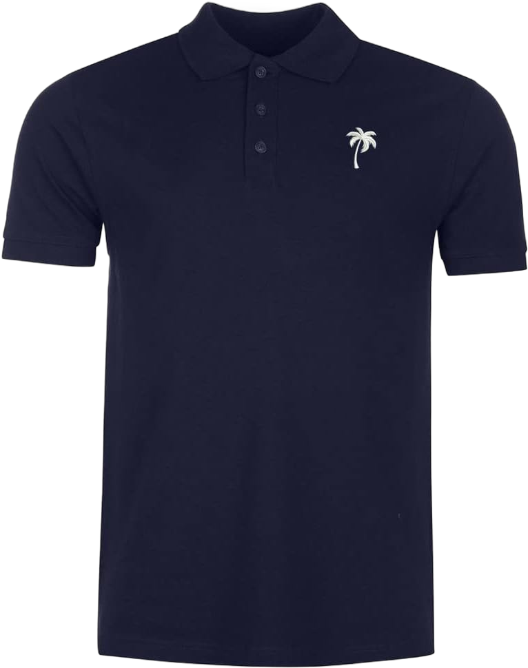 Mens Polo Shirts Palm Tree 1 Embroidered Short Sleeve Polo Shirt Cotton Tennis Shirts for Men Small Navy