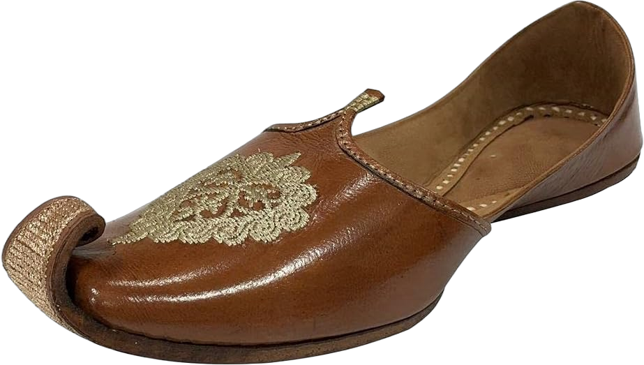 Punjabi Jutti for Men Leather Brown Zari Mojari Sherwani Shoes Jooti Wedding Shoes Groom Loafers Slipon Handmade Jalsa