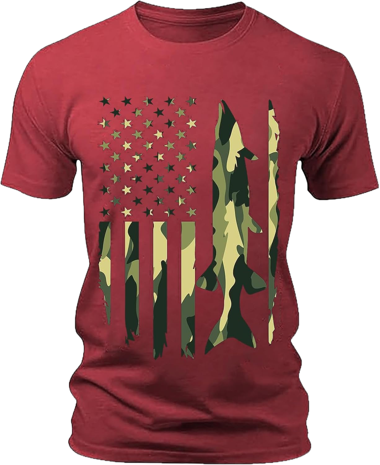 Generic Men's Graphic T-Shirt USA Flag Short Sleeve Shirts American Patriotic Tops Round Neck Casual Loose Fit Shirts XX-Large Watermelon Red