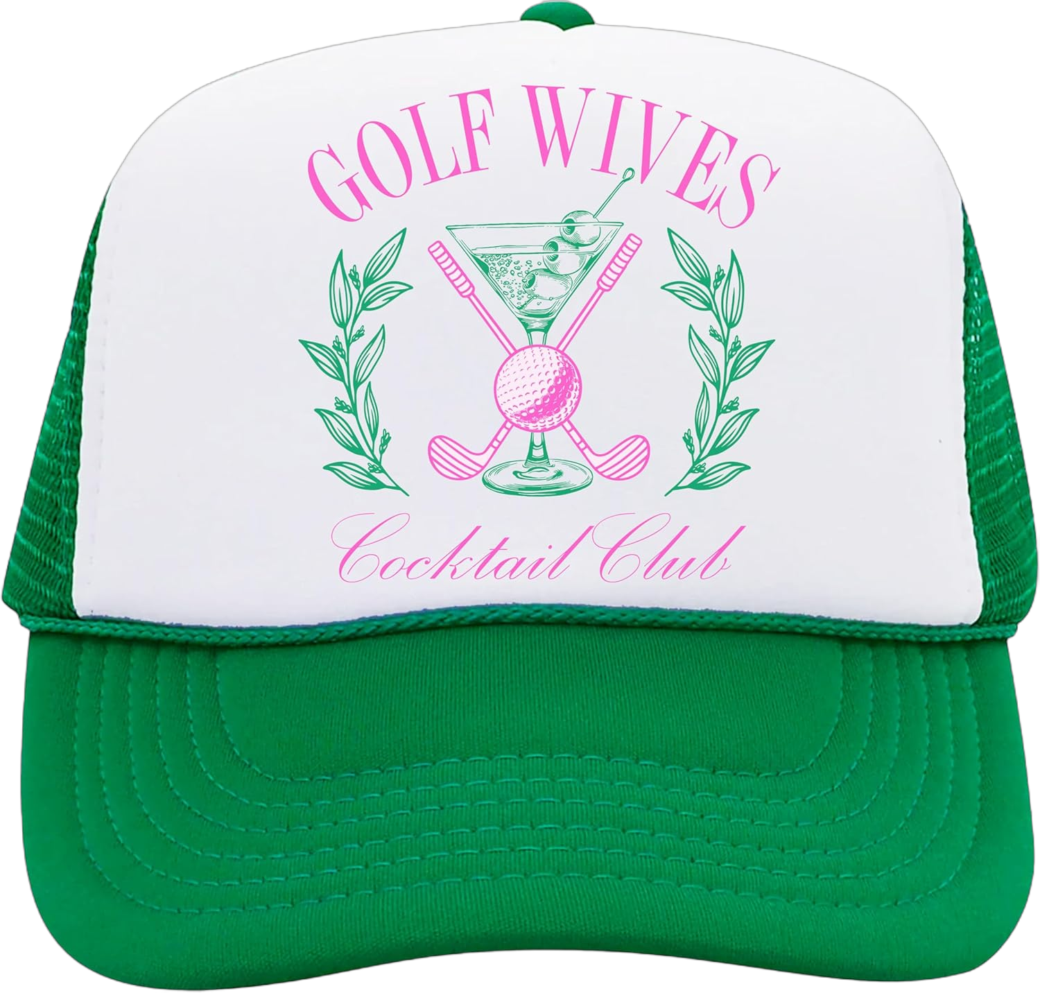 Golf Wives Cocktail Club Funny Women's Classic 5 Panel Mesh Snap Back Trucker Hat One Size White / Kelly