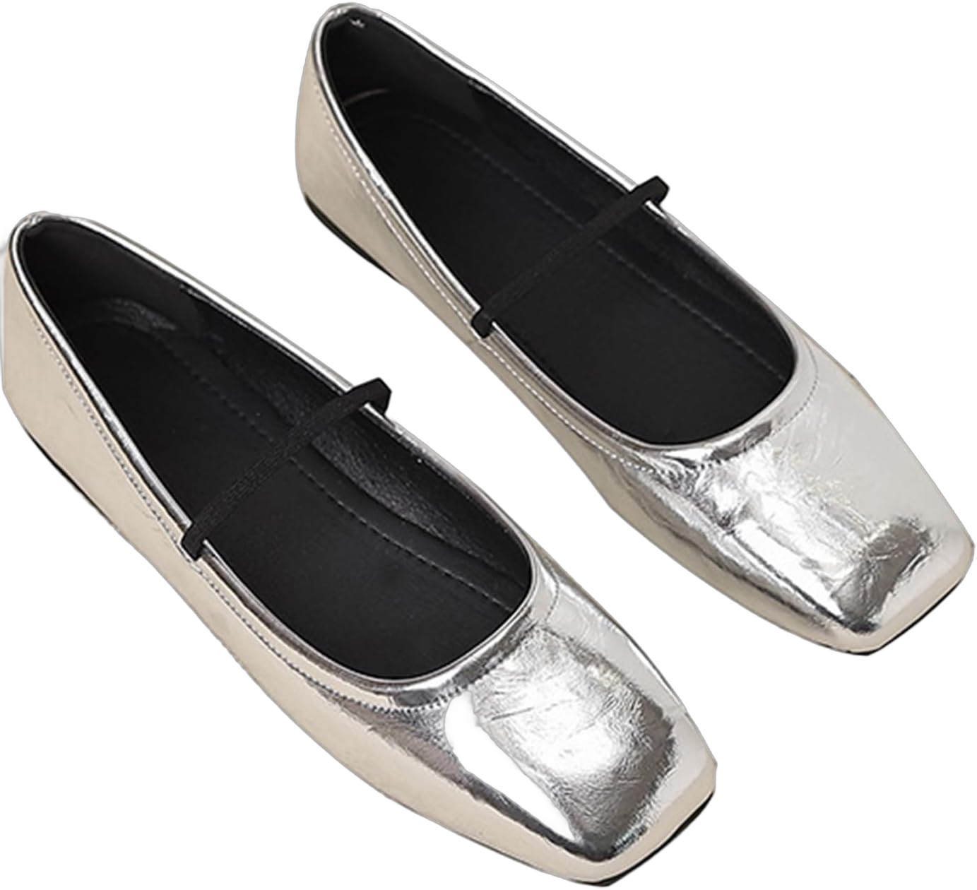 Women's Leather Mary Jane Flats Shoes Dressy Comfortable Square Toe Slip On Ballet Flat Causal Breathable Flat Walking Shoes 11 Silver