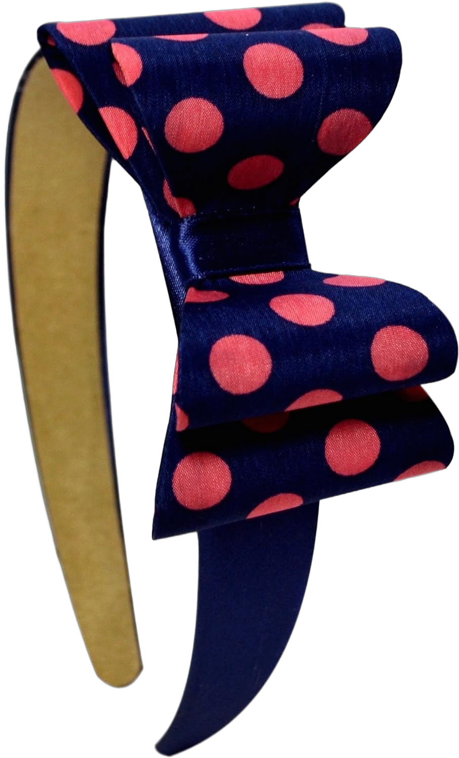 Funny Girl Designs Satin Headband with 3 Inch POLKA DOT Layered Bow Hot Pink and Navy Blue