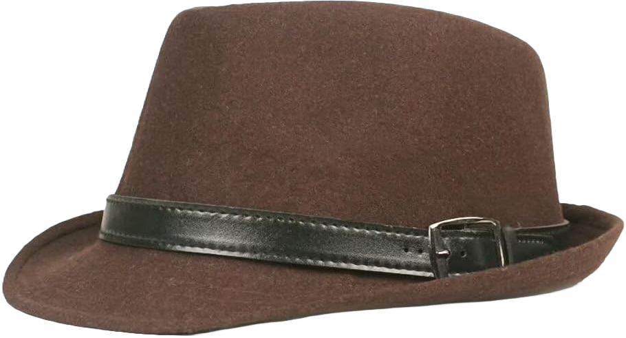 Classic Trilby Fedora Hat with Belt, Casual Jazz Cap Felt Hat Mens Fedoras One Size Brown