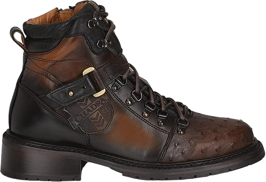 Cuadra Men's Bootie in Genuine Ostrich Leather Brown with Zipper and Laces 4J08A3 10.5 Brown