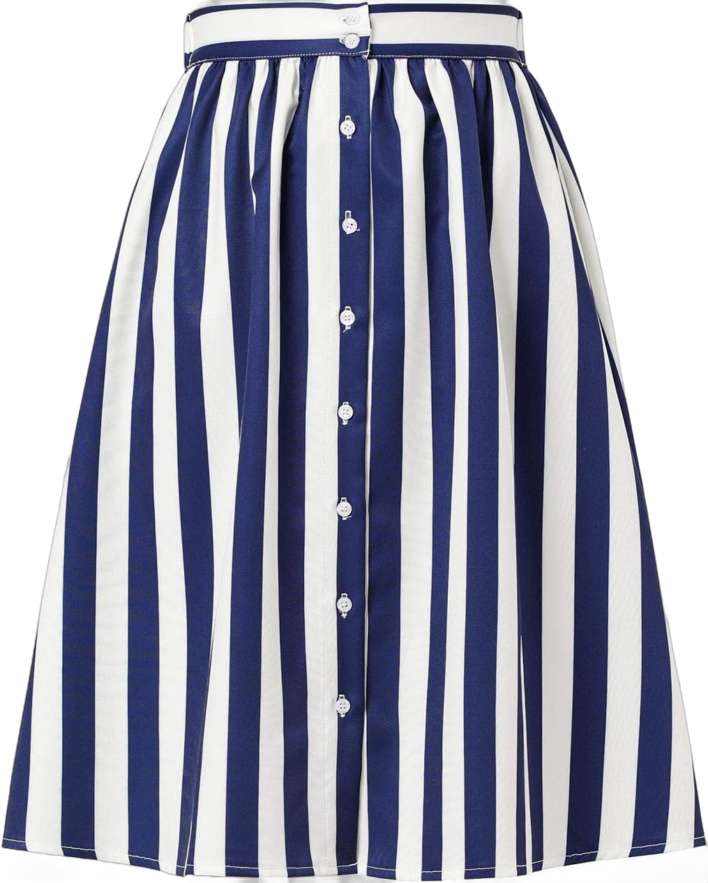 Allegra K Women's Striped Button Front Elastic Back Waist A-Line Midi Skirt Large White Blue