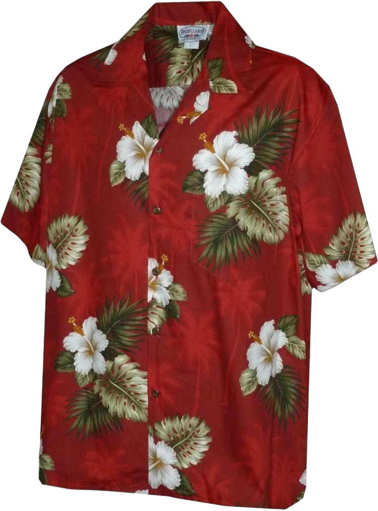 Pacific Legend Mens Floral Hibiscus and Palm Hawaiian Shirt Medium Red