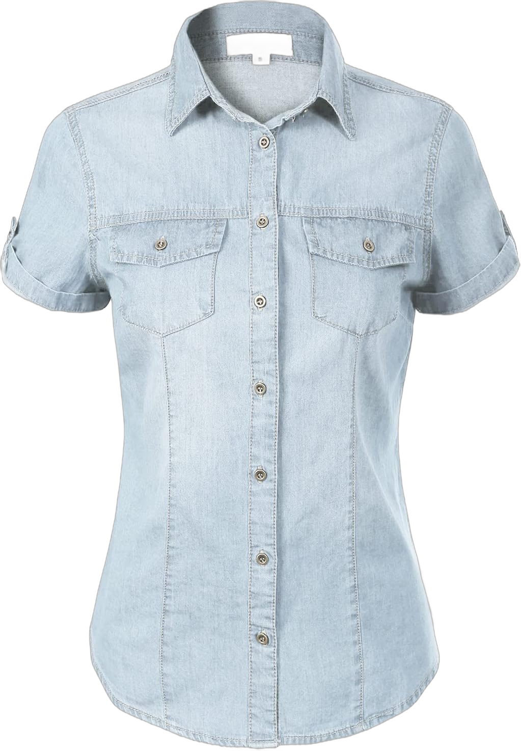 Design by Olivia Women's Cap Sleeve Button Down Denim Chambray Shirt Large Light Denim