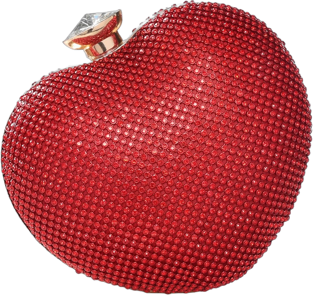 Heart Shape Pearl Clutch Purse for Women Evening Bag Glitter Luxury Purse Fashion Tassel Handbag for Wedding Party Prom Red