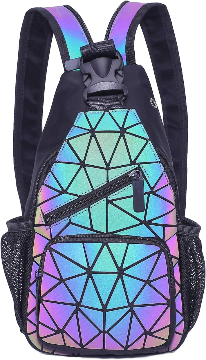 Geometric Luminous Backpacks Holographic Reflective Bag Lumikay Purse Irredescent Crossbody Bag Prism Sling Bag for Women Men NO.1