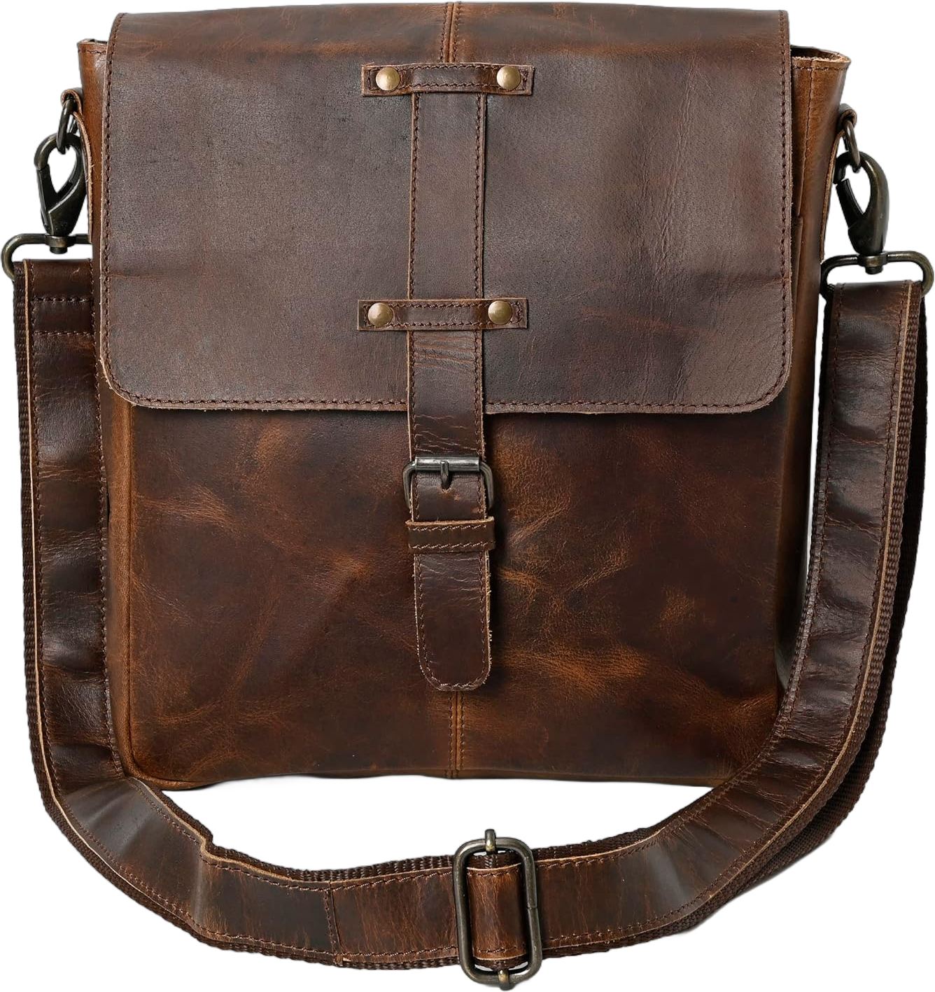 Leather Calmara Hunter Handmade Messenger Bag for Men Tan Brown