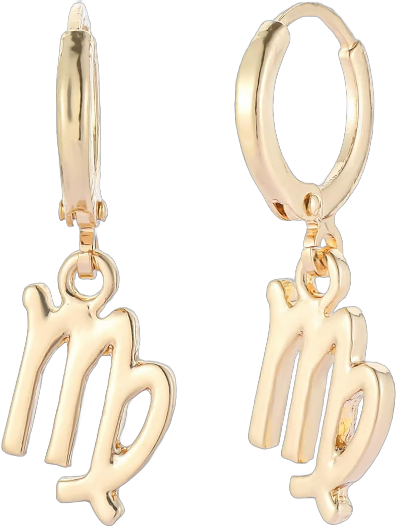 14k Gold Plated Zodiac Sign Drop Hoop Earrings for Women Birthday Gift Virgo