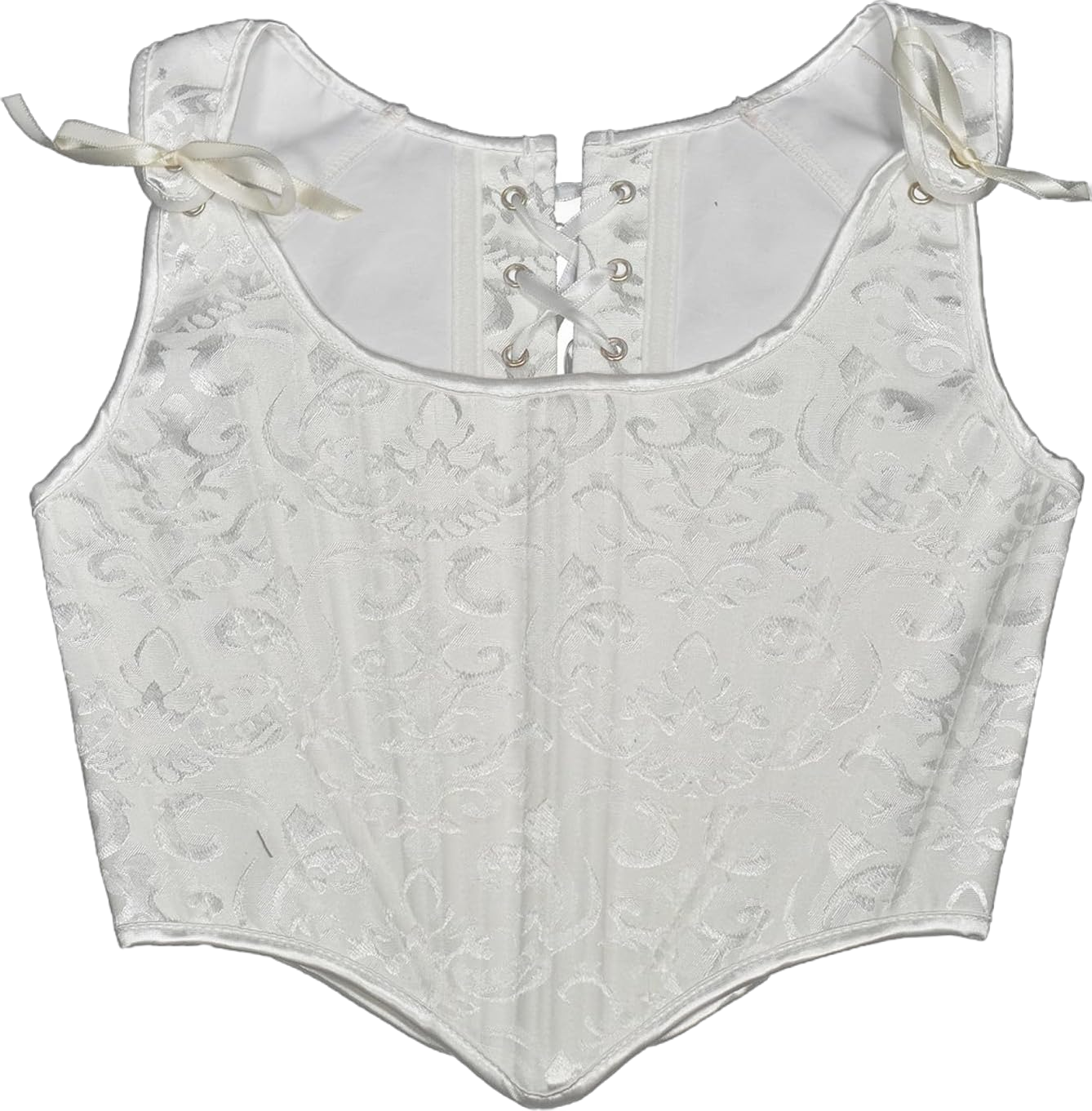 Women's Adjustable Strap Jacquard Corset Tops Lace Up Bustier Camisole 3X-Large White