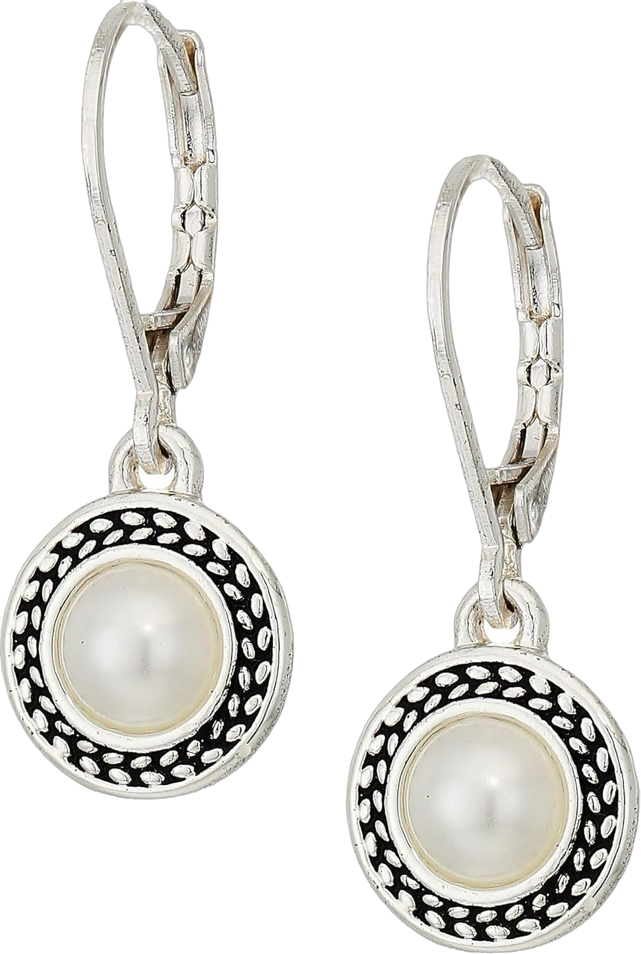 Napier Women's Silvertone and White Pearl Drop Leverback Earrings