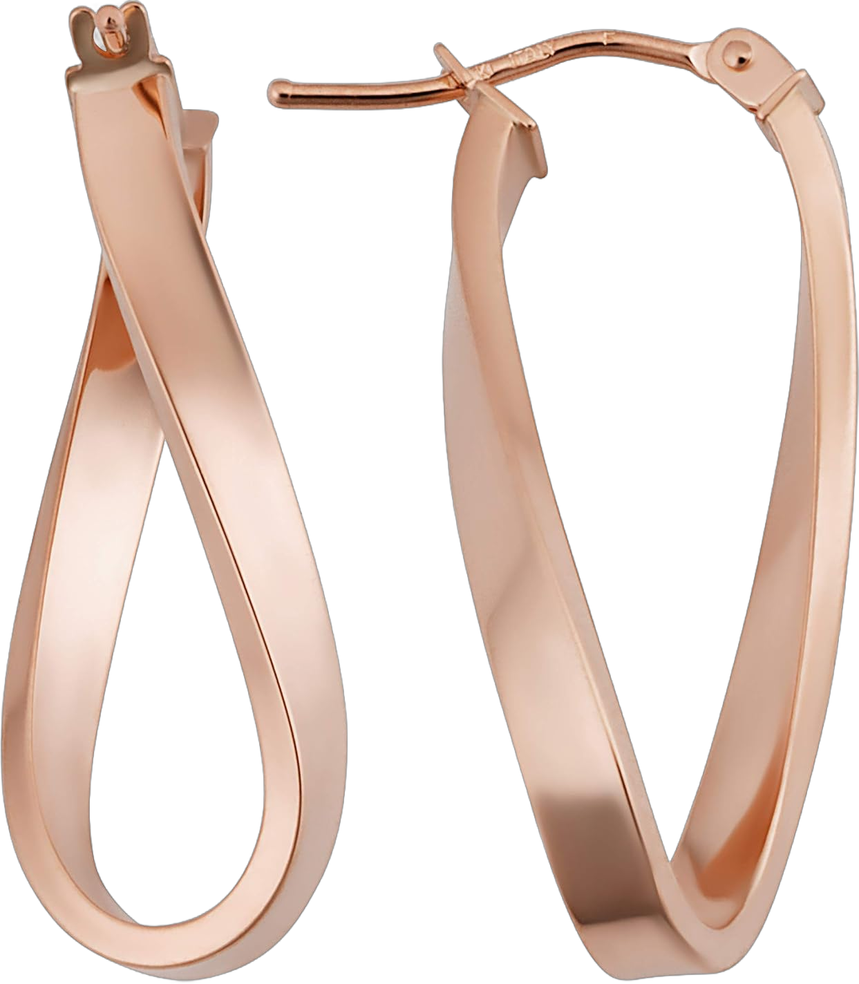 KoolJewelry Real 14k Yellow Gold or Rose Gold High Polish Twisted Oval Hoop Earrings, 1.1 inches - MADE IN ITALY JEWELRY FOR WOMEN