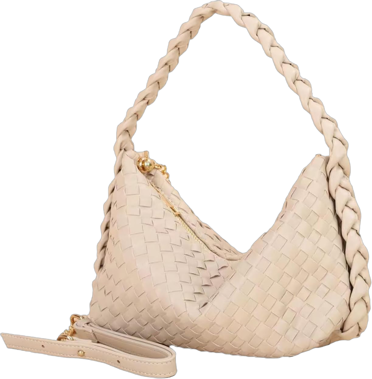 Woven Crossbody Bags for Women Fashion Leather Gold Shoulder Strap Purse Lightweight Handbags Underarm Bag Beige