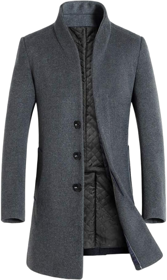 Luwsldirr Men Outwear Overcoat Long Jacket Winter Warm Solid Color Woolen Trench Coat Slim US M (Lable XL) Grey