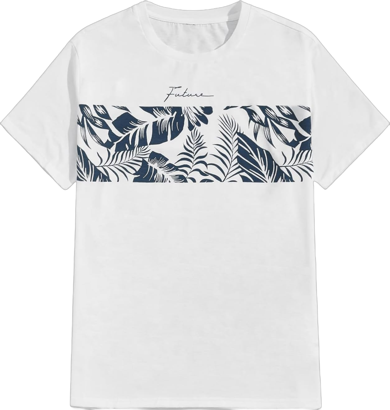 Verdusa Men's Short Sleeve Crew Neck T Shirts Summer Tropical Print Tee Top Large White