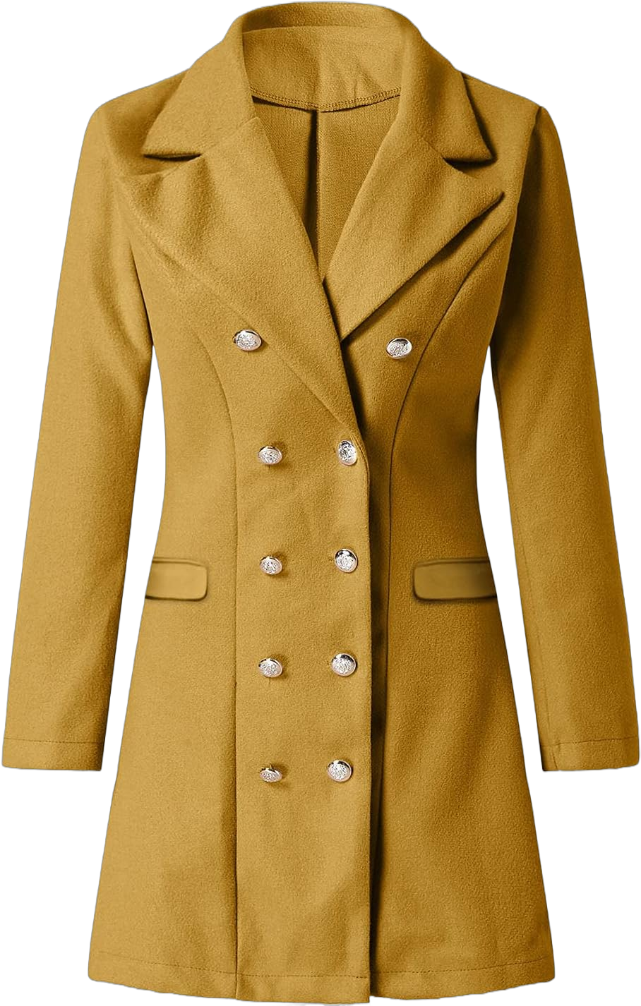 Cardigan Sweaters For Women Womens Winter Coats,Women's Elegant Notched Collar Double Breasted Button Pea Coat Slim Long Wool Blend Jacket Overcoat Outwear Coats For Women Yellow