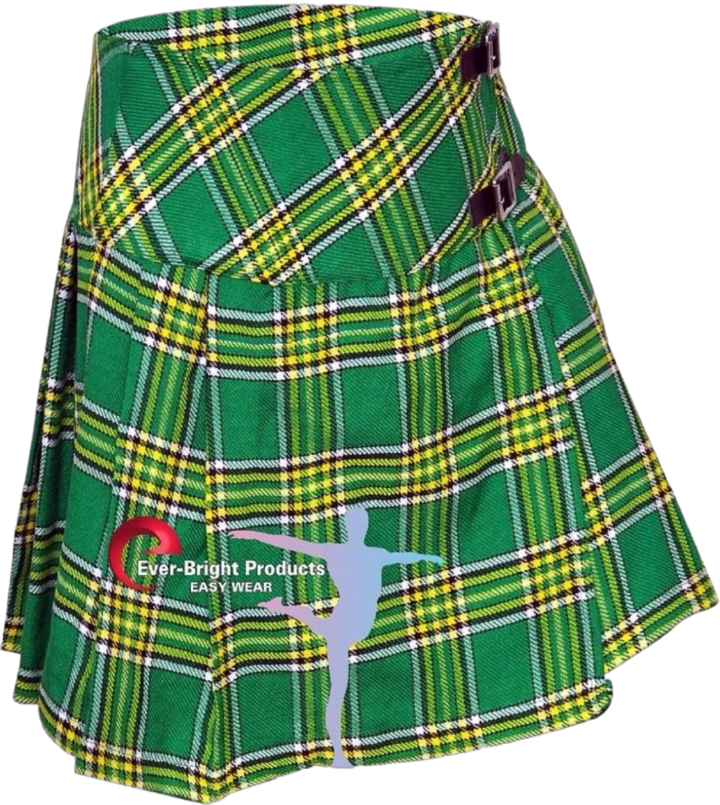 Ladies Girls Women Tartan Pleated Billie Kilt Skirt Leather Buckled Straps''26 to 50''… 48 Regular Green National Irish