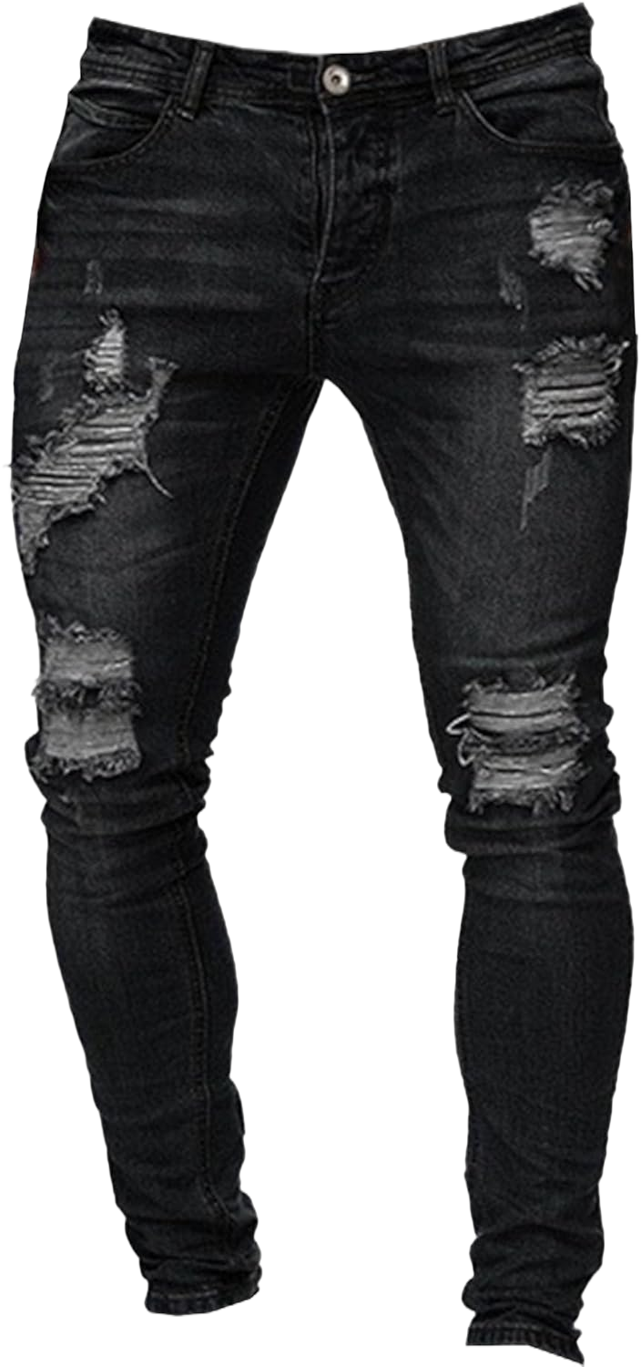 JEsilunmaMY Men's Slim Fit Ripped Skinny Jeans Distressed Stretch Destroyed Denim Pants Fashion Comfort Casual Jean Pants 3X-Large Black