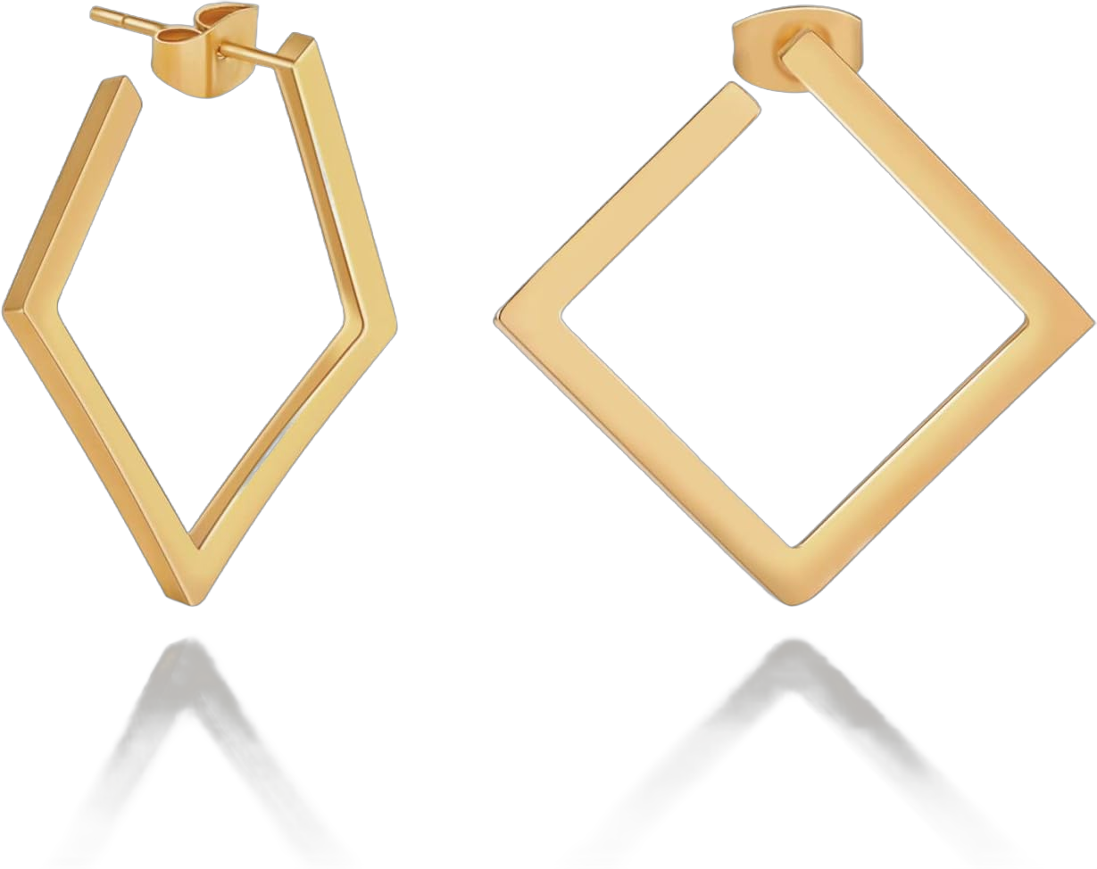 Gold Square Hoop Earrings for Women, 18K Gold Plated Square Open Hoops Simple Geometric Post Hoop Earrings Lightweight Jewelry Gift for Women