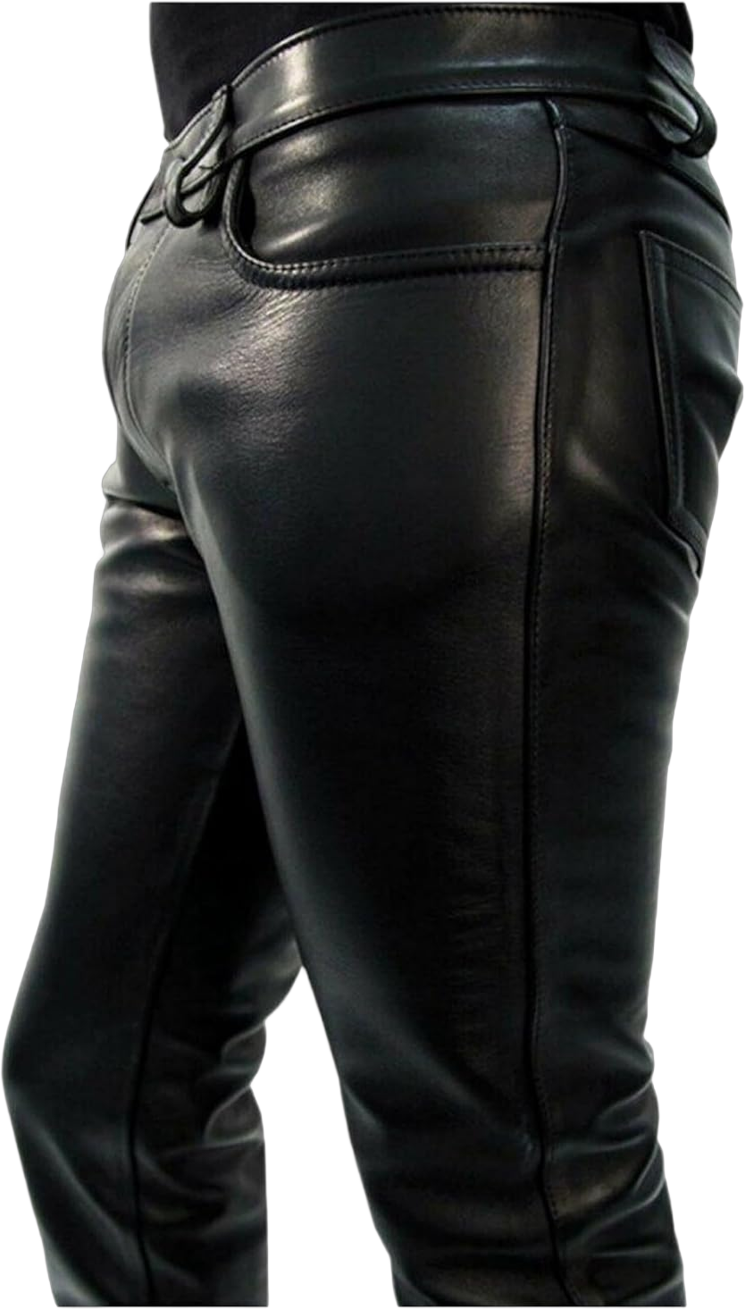 Men's Leather Pants in Genuine Leather Multiple Colors & Styles (US, Waist, 28, Regular, Black Plain)