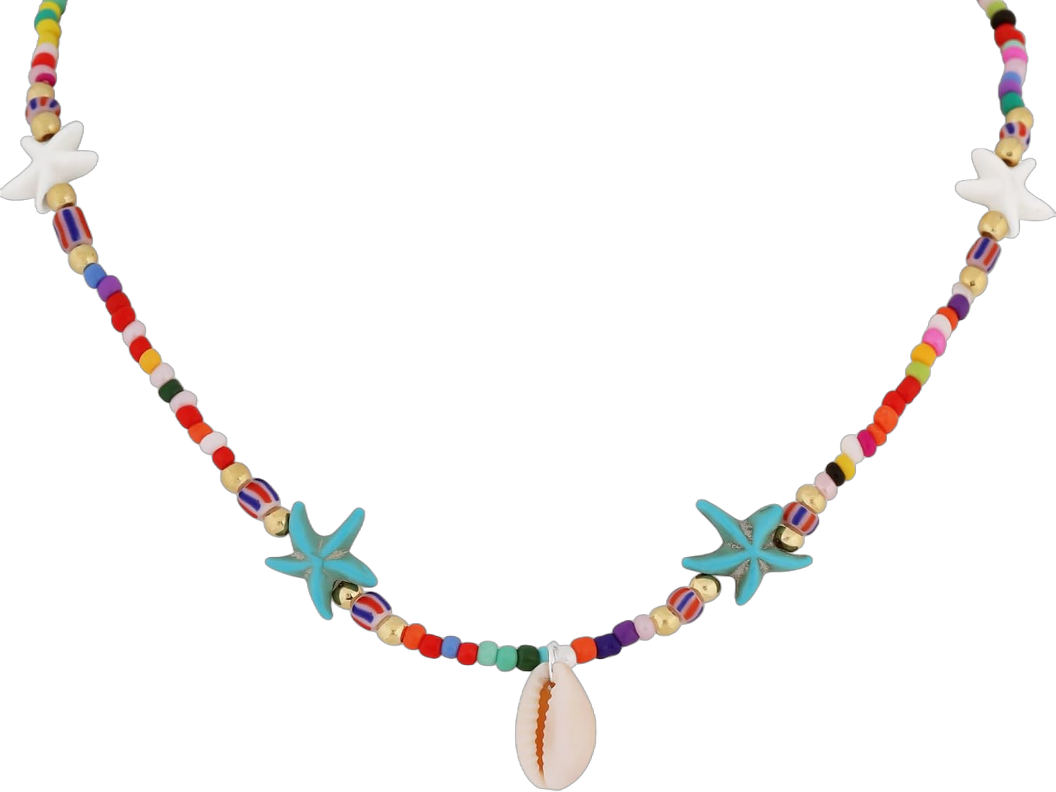 MINACHI Bohemian Ocean Style Beaded Necklace for Women, Colorful Beads, Starfish and Shell Pendant, Summer Vibe Accessory