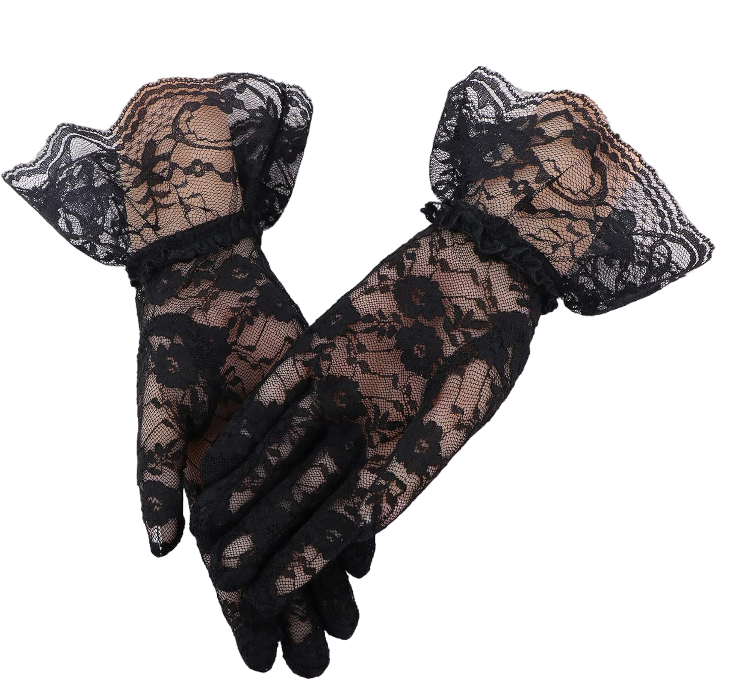 Simplicity Women's Vintage Sheer Floral Lace Wrist Length Gloves Black With Lace Wrist