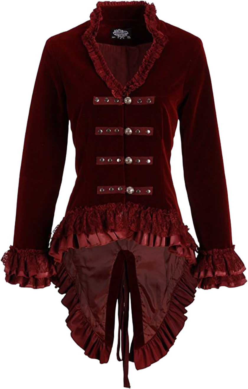 Pretty Attitude Womens Burgundy Velvet Victorian Steampunk Tail Jacket 8 Burgundy