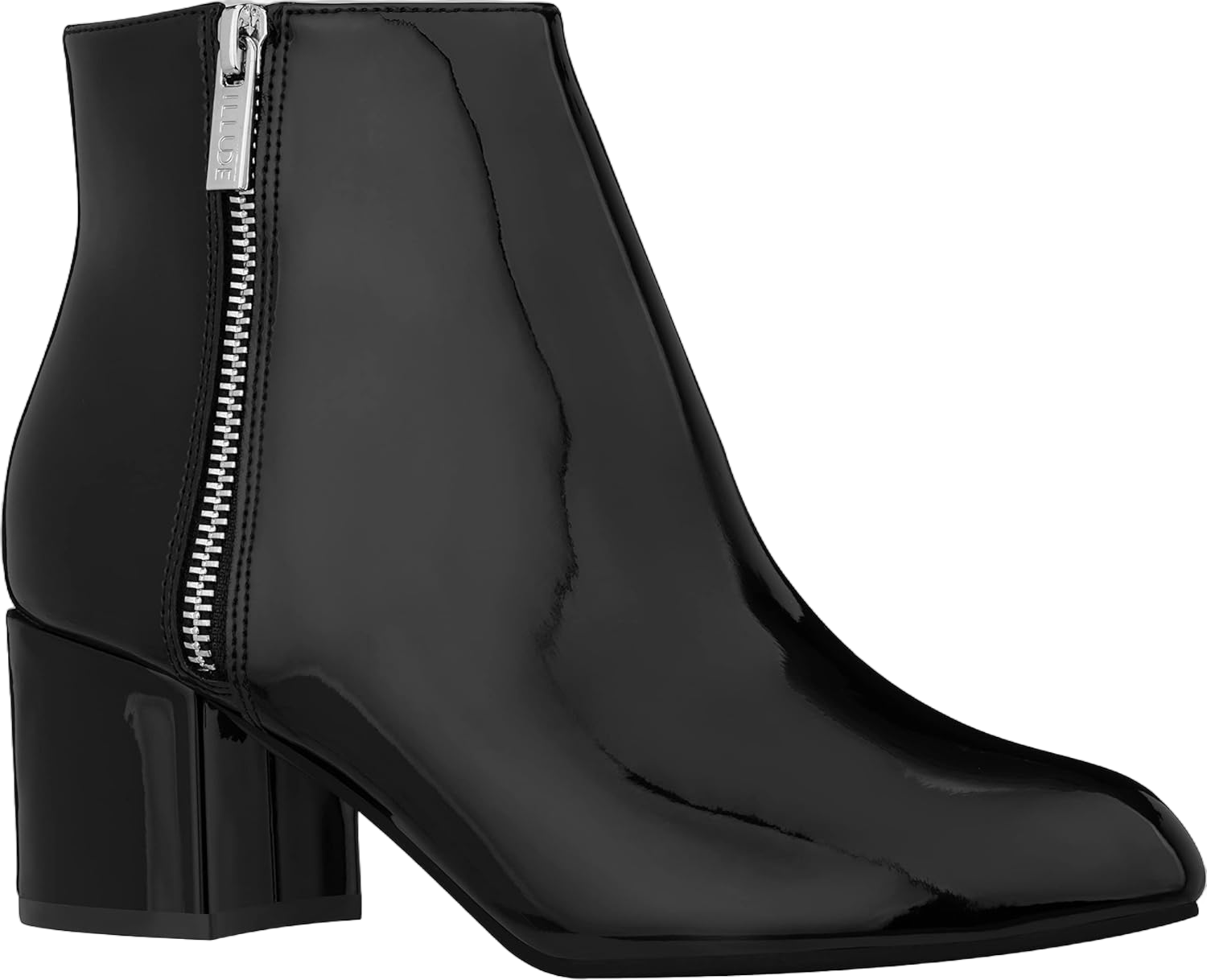 ILLUDE Women's Low Heel Ankle Boot - Casual Zip Up Bootie - Comfortable Everyday Round Toe Bootie - Chaya 7.5 Black Patent