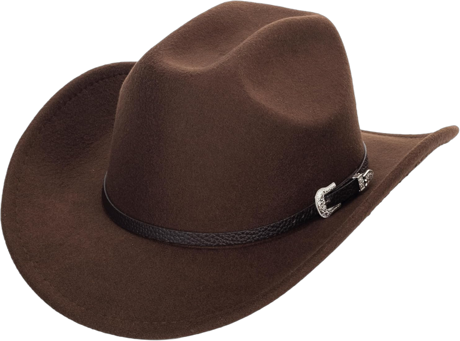 Women Men Western-Cowboy-Cowgirl-Hat Outdoor Faux Felt Wide Brim Western-Belt-Buckle Panama Fedora Hat(M) 7-7 1/4 Coffee