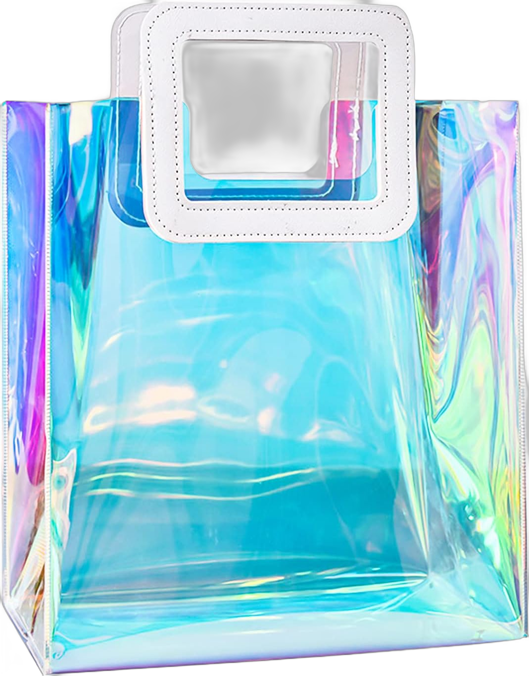 Holographic Clear Tote Bag, Women Fashion Iridescent Hand Bag, Waterproof PVC Handbags for Work, Shopping, Beach, Stadium