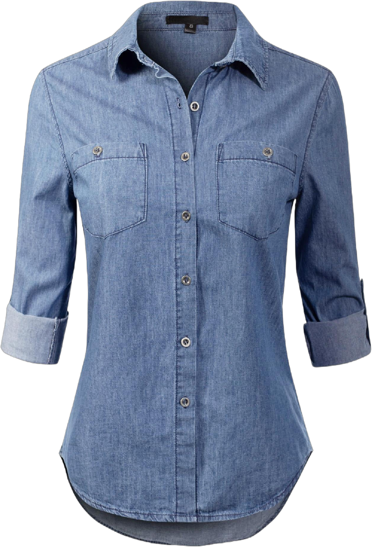 Made by Olivia Women's Basic Classic Long Sleeve Button Down Denim Jean Shirt