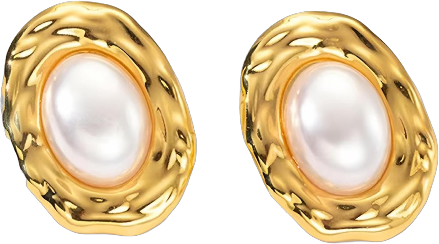 Oval Pearl Earrings Gold Button Earrings Vintage Earrings for Women Fashion Jewelry