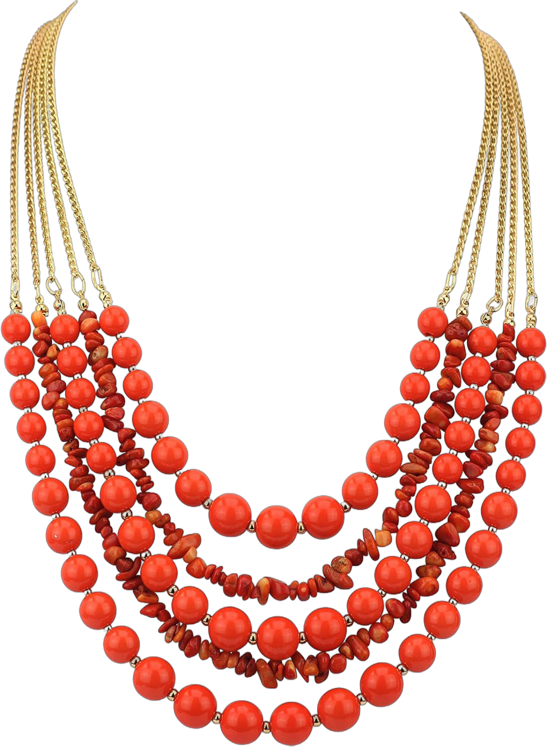 Bocar Long Statement Vintage 5 Layer Stone Acrylic Beads Necklace Women Orange