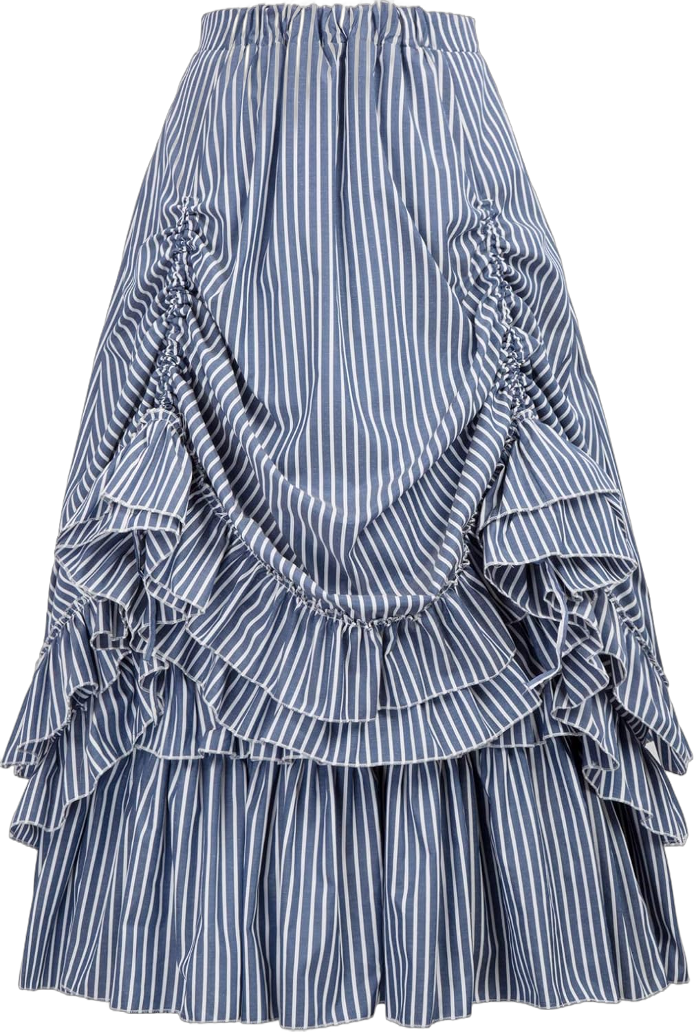 Belle Poque Women's Vintage Stripes Gothic Victorian Skirt Renaissance Style Falda Small Blue White