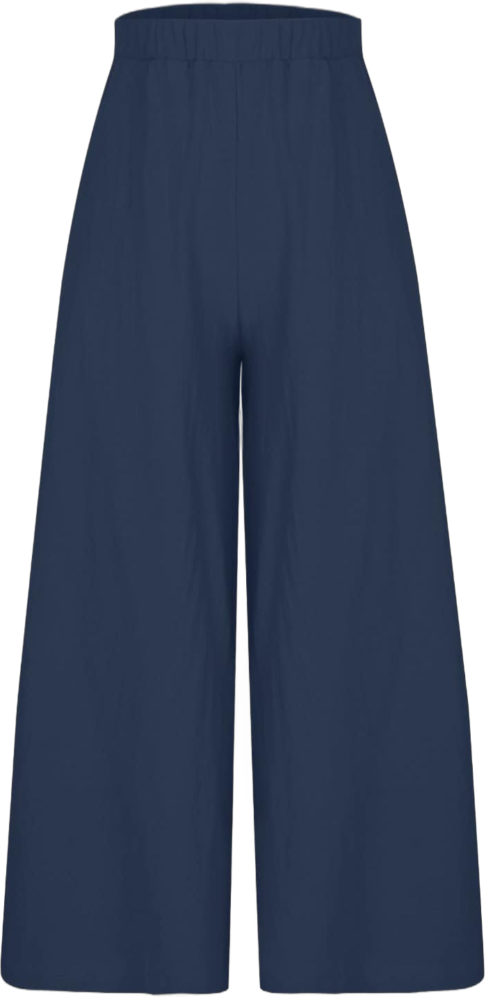 Ceboyel Women's Linen Cotton Palazzo Pants Wide Leg Gaucho Pants Casual Oversized Culottes Pants Boho Ladies Clothes 2023 XX-Large Navy #6