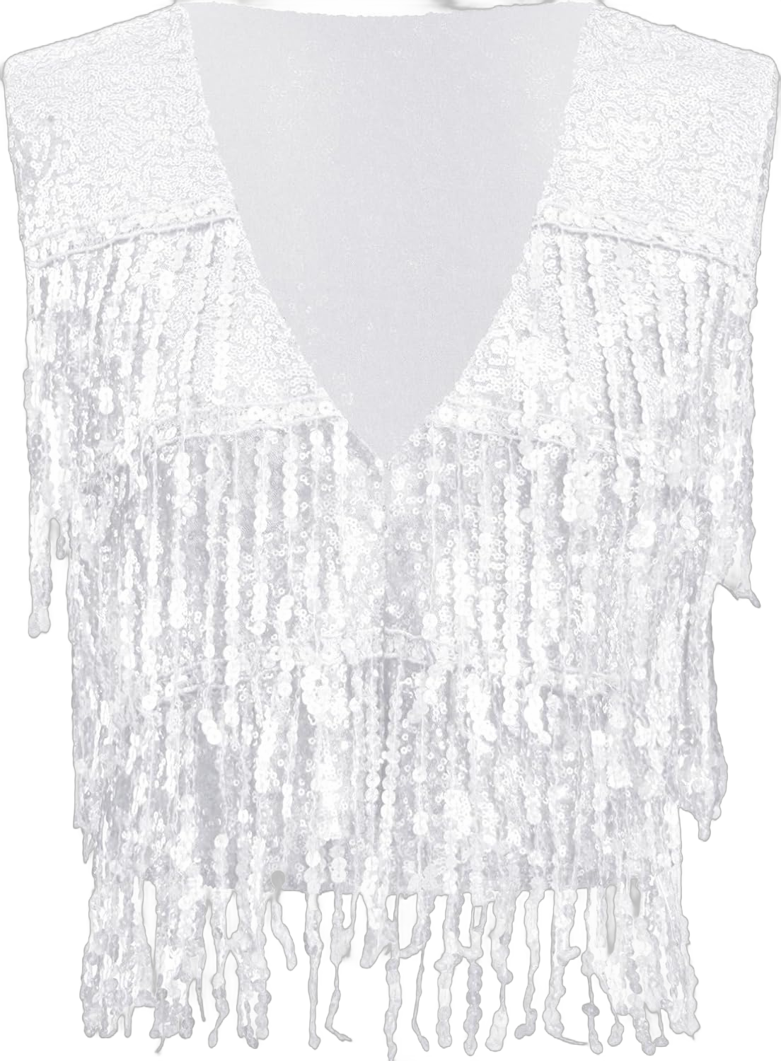 YiZYiF Women's Sequin Fringe Vest Sparkly Open Front Waistcoat Sleeveless Jackets Glitter Vest Coat Party Prom Silver XX-Large