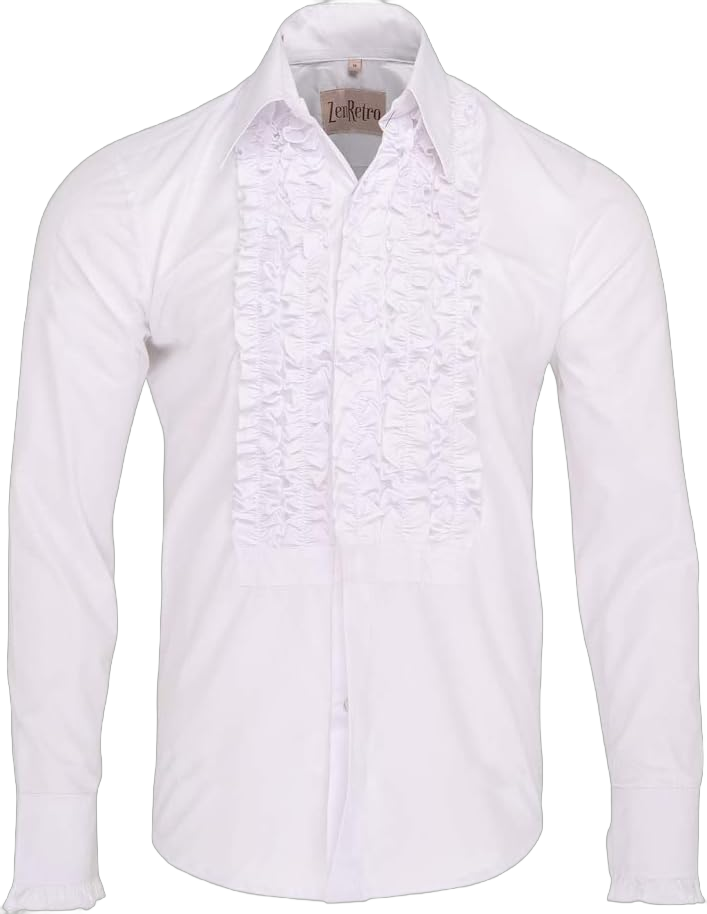 Mens Ruffle Ruche Frill Dinner Tuxedo Retro 70s Shirt XX-Large White