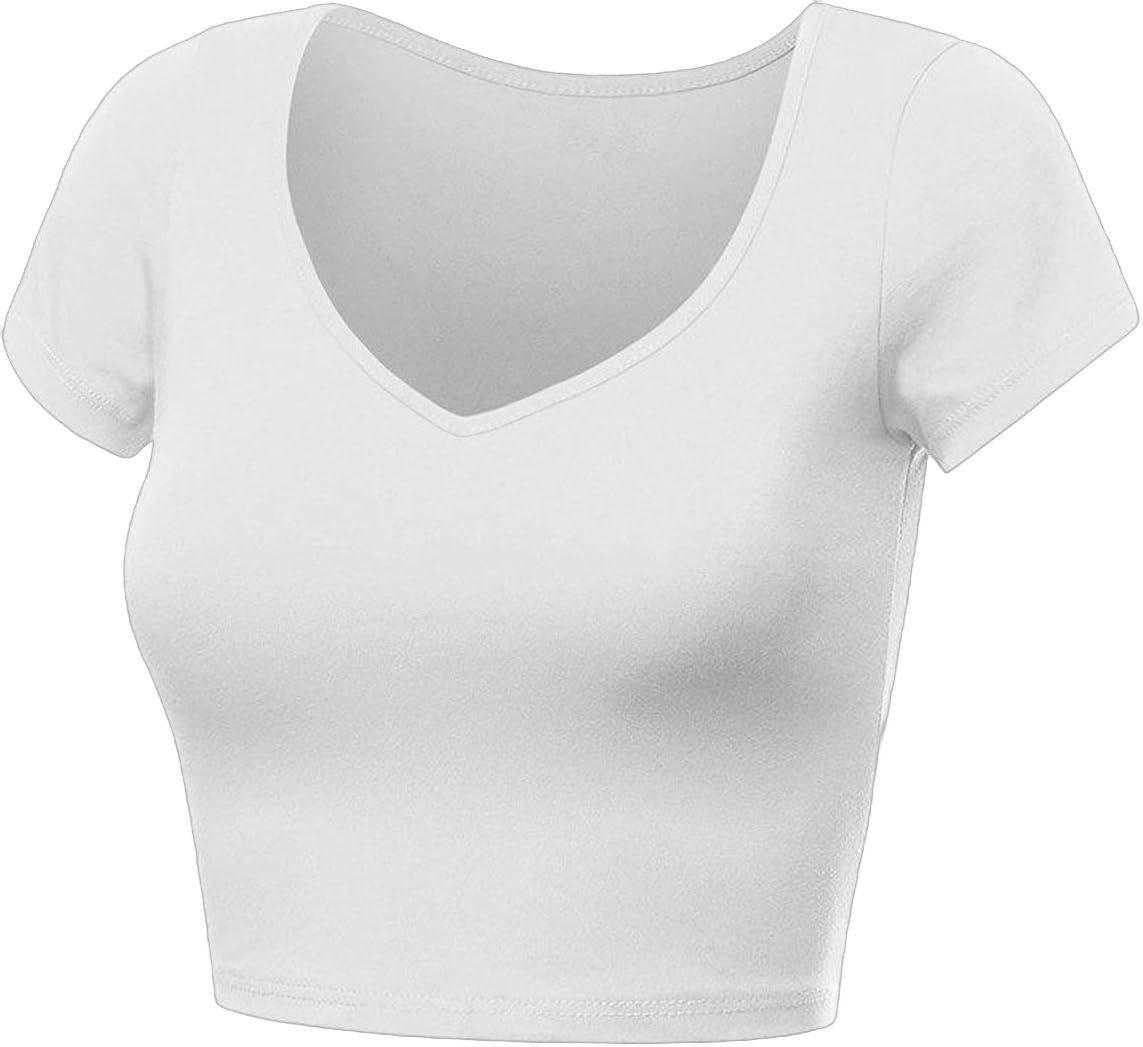 Women's Basic Short Sleeve Crop Top Cotton Crop Tee Shirts Medium White/V-neck