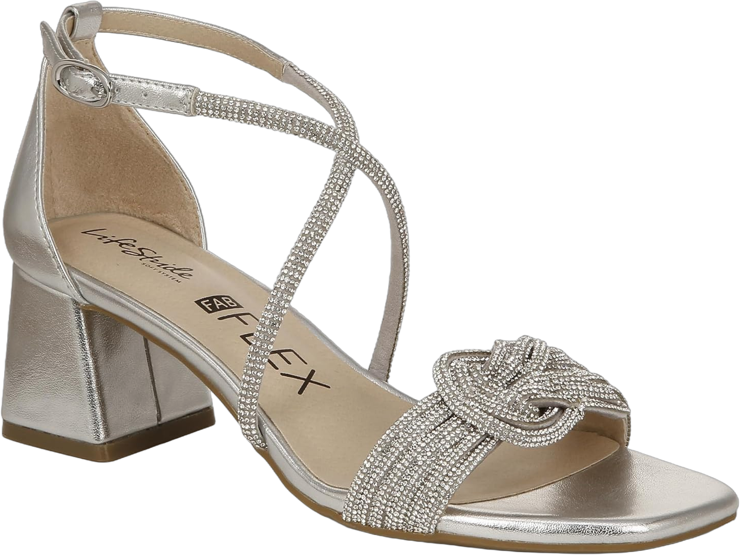 Lifestride Women's Captivate Strappy Block Heel Dress Sandal 10 Wide Silver